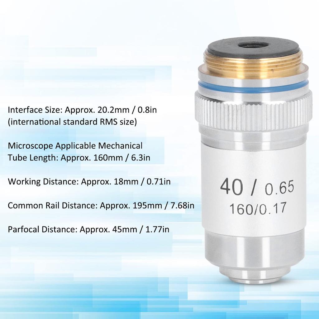Achromatic Microscope Objective 40x High Magnification Microscope Objective High Light Achromatic Objective Lens with Protective for Microscope Lens,