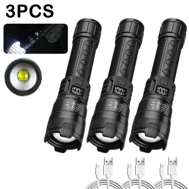 Ultra Bright LED Flashlight Type-C Rechargeable Long Range Zoom LED Torch Outdoor Emergency Camping Fishing Lantern