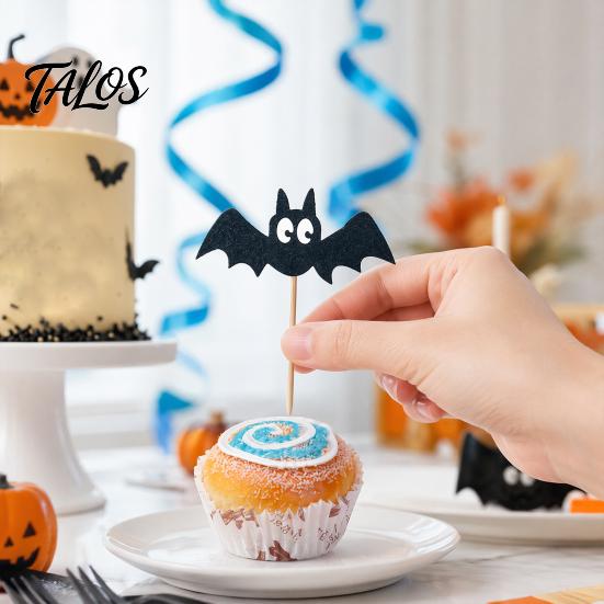 Safe Food-grade Cake Topper 8 Pcs Halloween Bat Cupcake Toppers, Black Cartoon Pick Picks for Halloween, Baby Shower, Birthday Party Decoration