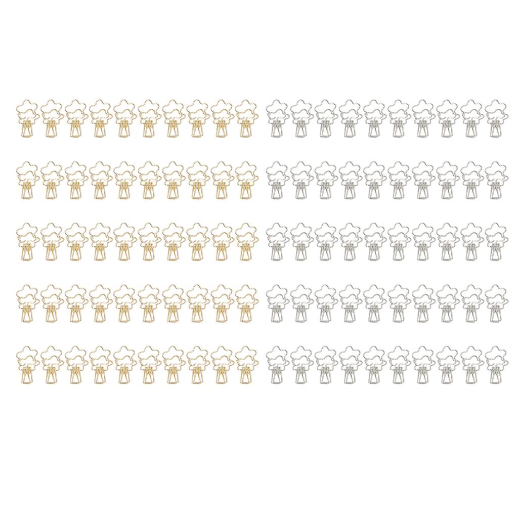 100pcs Binder Clips Gold Silver Flower Shape Metal Hollowed Long Tail Clips Paper Clamps for Office Document