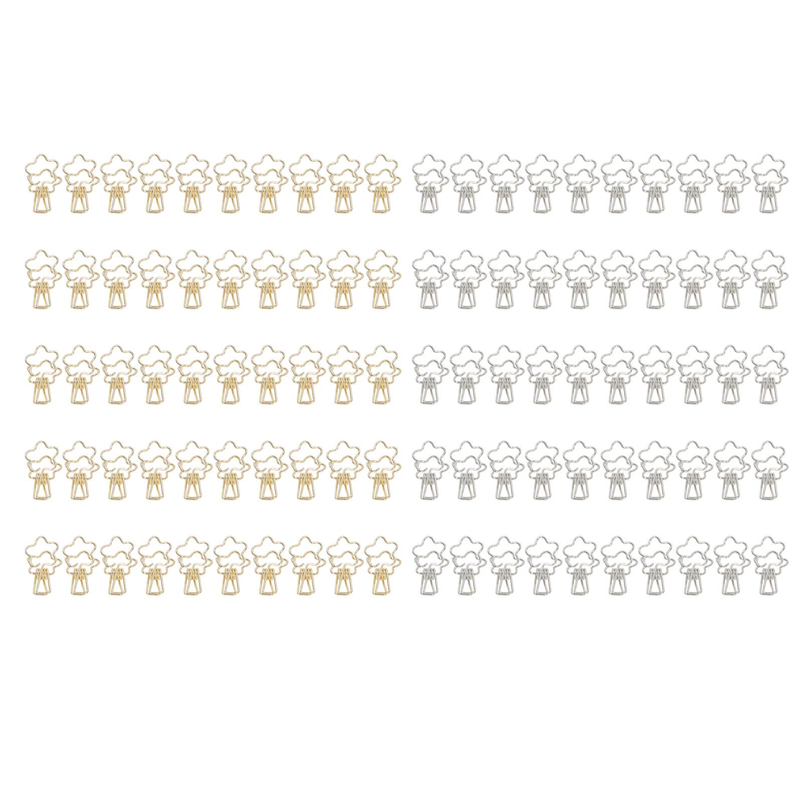 100pcs Binder Clips Gold Silver Flower Shape Metal Hollowed Long Tail Clips Paper Clamps for Office Document