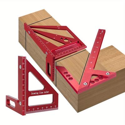 1/2 Peça Esquadro de Carpinteiro Transferidor e Medidor de Risco Central - Localizador Central de Alumínio Régua Triângulo de Esquadria Riscador Tipo T