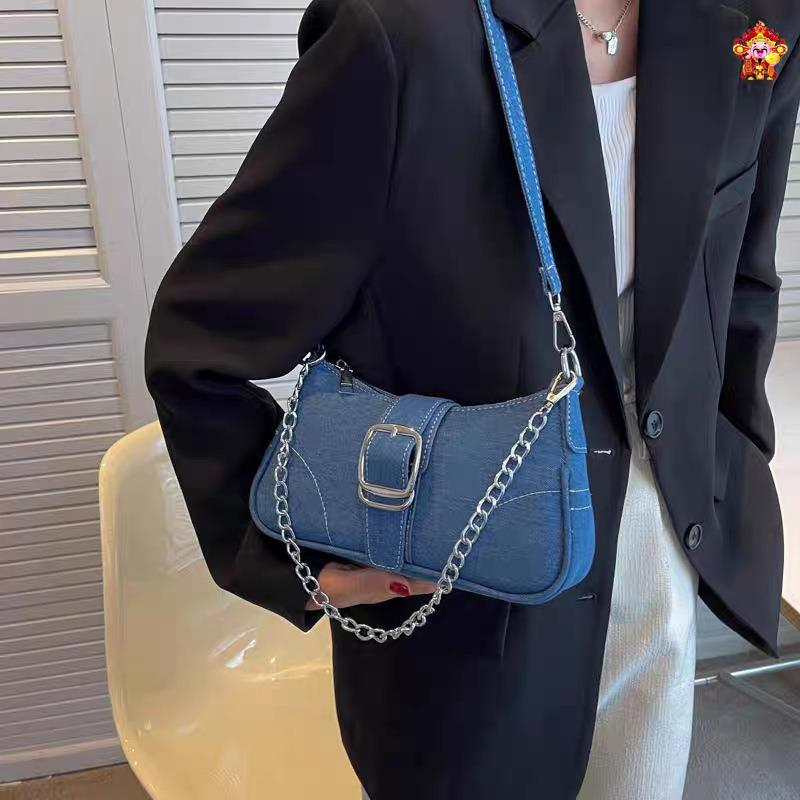 Premium Feeling Cowboy Canvas Bag Women 2025 New Hundred Chain Armpit Shoulder Bag