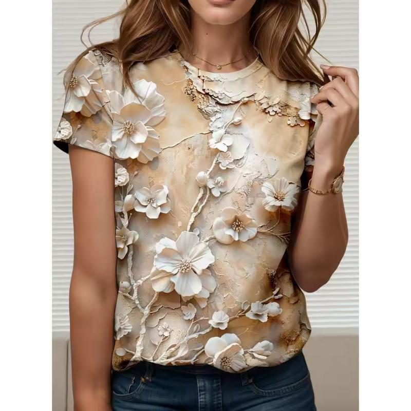 

Женские футболки с 3D-принтами с цветами, футболки с коротким рукавом, топы, футболки с 3D-принтами и круглым вырезом, летняя повседневная женская одежда 6XL
