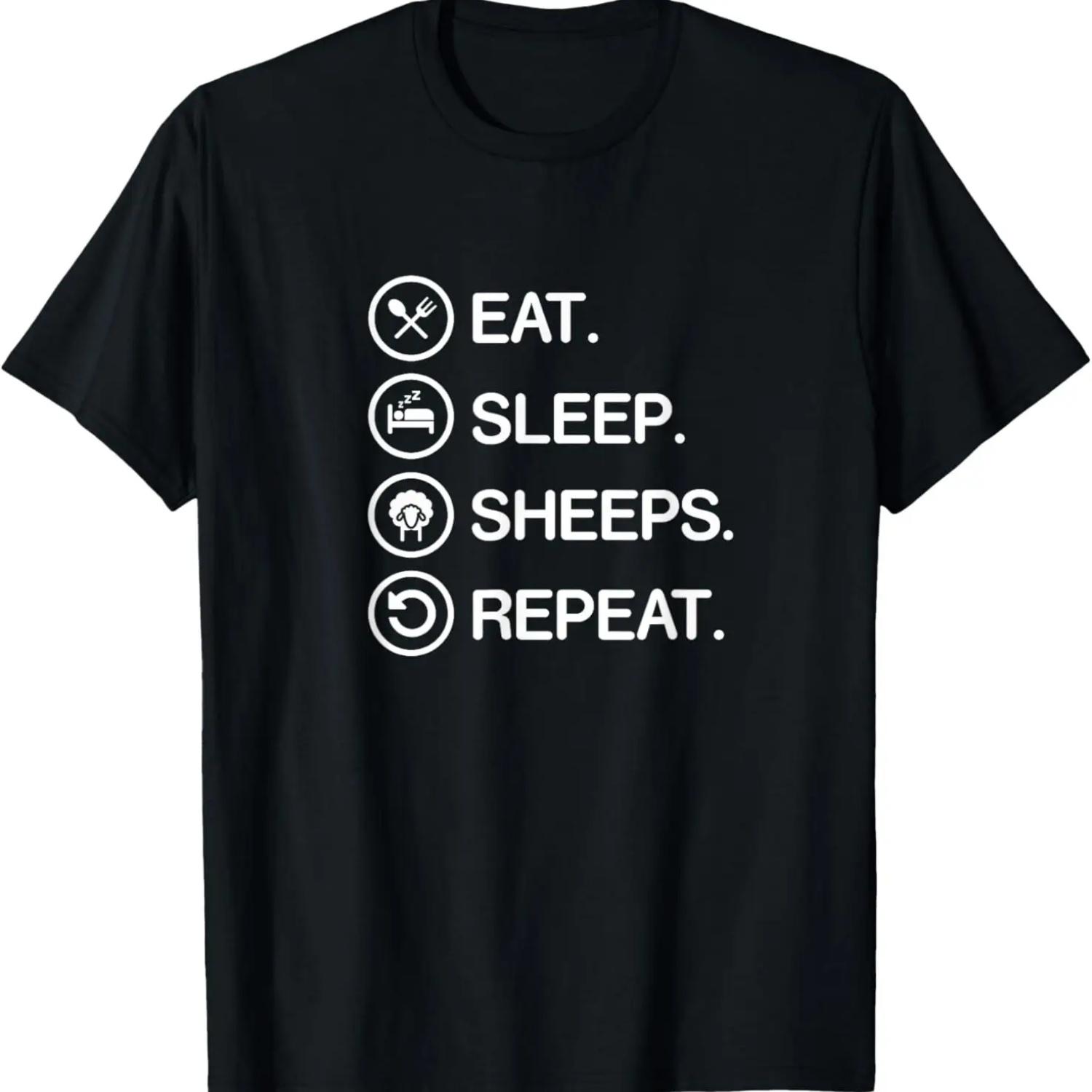 

Eat Sleep Repeat Funny Sheep Lover Whisperer T Shirt Gift XXXXXL чорний
