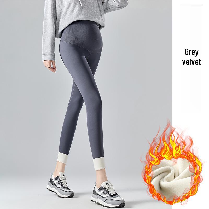 Colanți de maternitate cu căptușeală de lână, model rechin, gri închis - Suport abdominal și ridicare șolduri, pentru toamnă/iarnă, pantaloni de yoga pentru sarcină