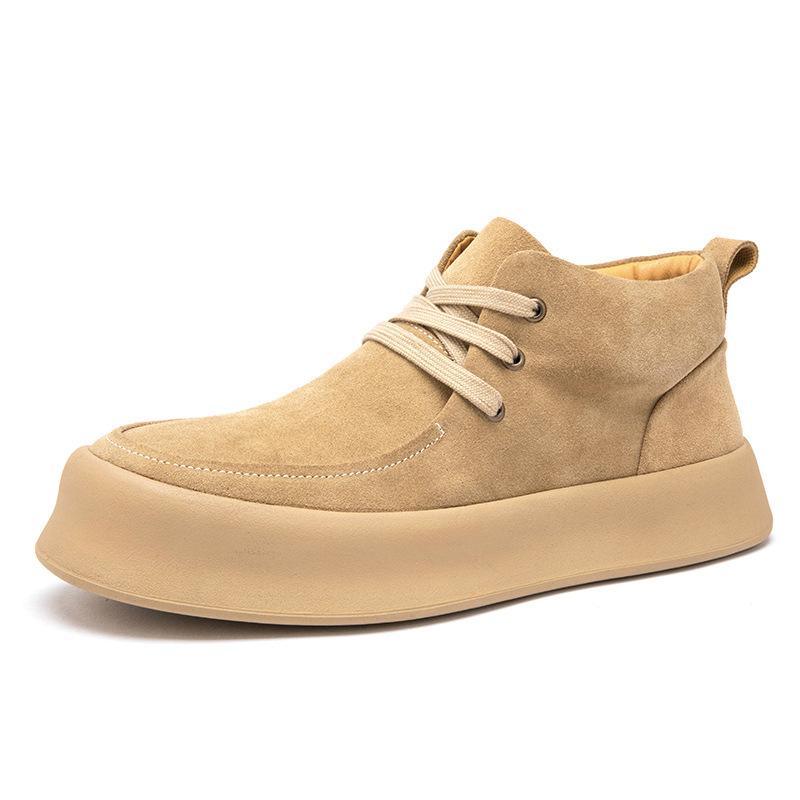 Autumn and winter anti-velvet cowhide thick-soled high-top shoes men's handmade online velvet Martin boots lace-up tooling shoes casual shoes