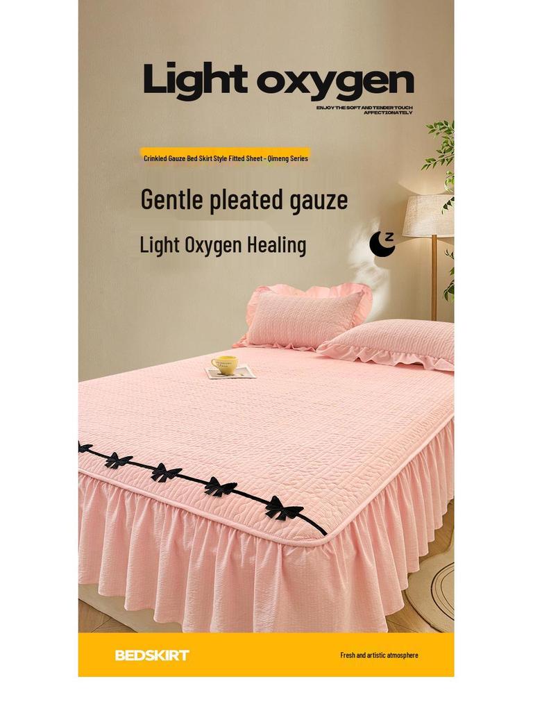A-Grade Crinkled Double-Layer Bed Skirt & Cover: Non-Slip, Machine-Washable Mattress Protector