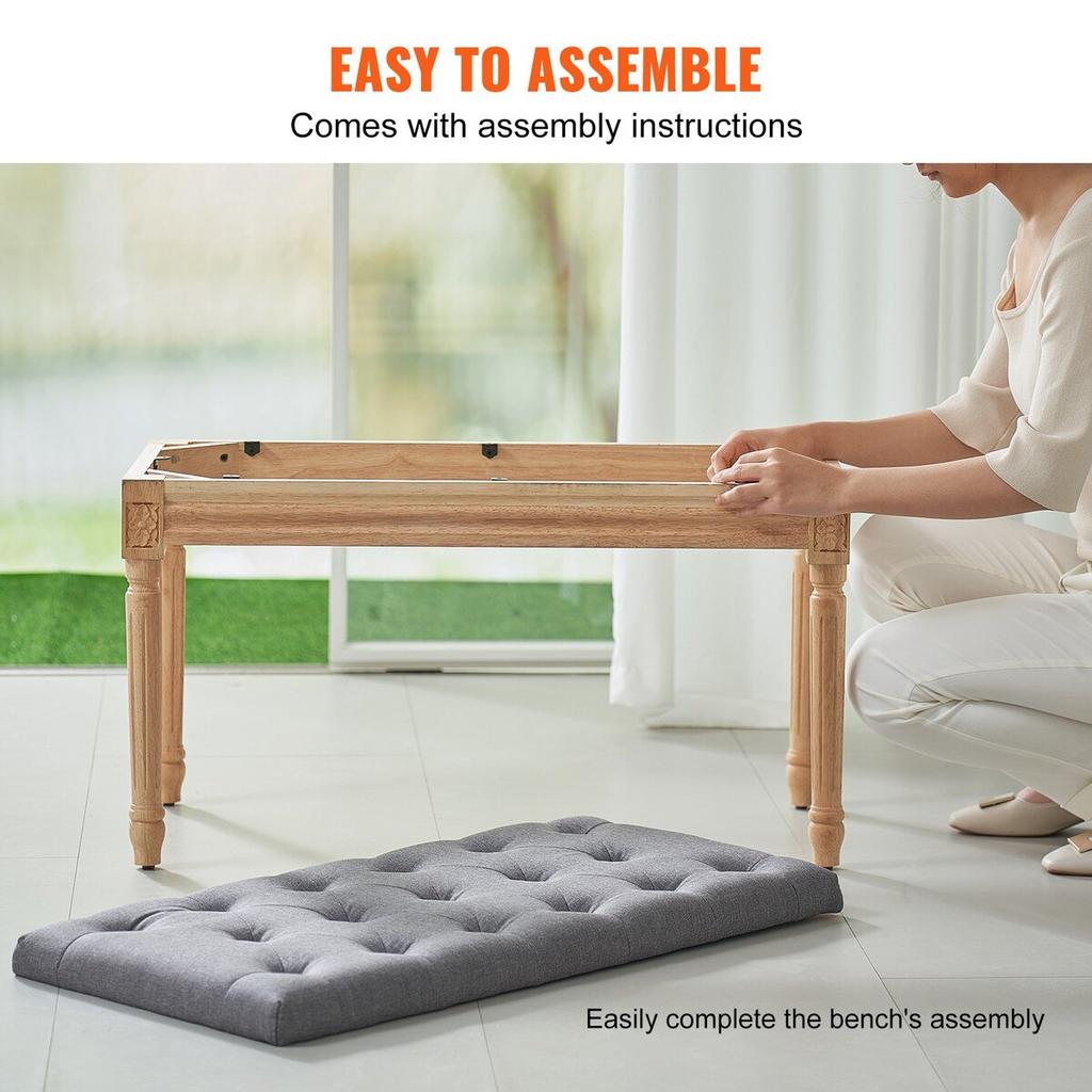 Upholstered Bench, 16"W Ottoman Bench, End of Bed Bench with Foam Padded Cushion and Rubberwood Legs, Tufted Footrest Stool Entryway Bench for Dining