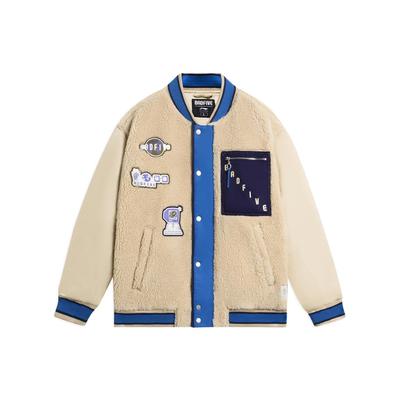 Li Ning Color Block Patch Pocket Detail Single Breasted V Neck Jacket Men Jackets AFDSA73-1