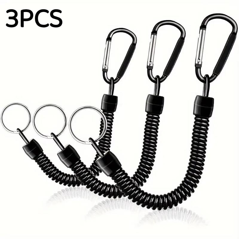 Spring Coil Retractable Keychain Anti-Lost Stretchy Wrist Strap Safety Lanyard with Durable Carabiner for Outdoor Trips Work Daily Use
