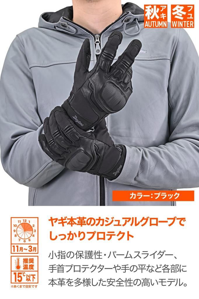 Daytona Motorcycle Winter Leather Waterproof and Hard Smartphone Comfortable Winter Gloves Size 49090 Gloves, (Goat Leather), Windproof, Protector,