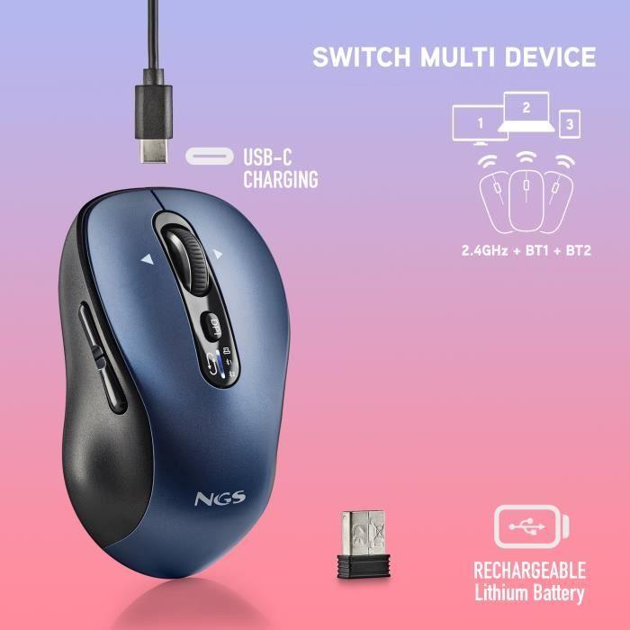 Souris sans fil multi-appareils - NGS - INFINITY-RB - Rechargeable - Ambidextre - Touches silencieuses