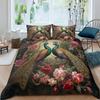 Peacock Duvet Cover Set Simple Peacock Feathers Pattern Queen Comforter Cover Girls Women 3 Piece Bedding Sets Bedroom Decor