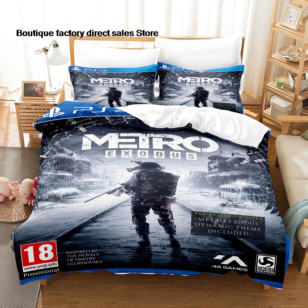 Video Game Print Duvet Cover All Sizes Customizable for Gamers Bedroom Twin Full Queen King Size Metro Exodus Bedding Set 3PCS