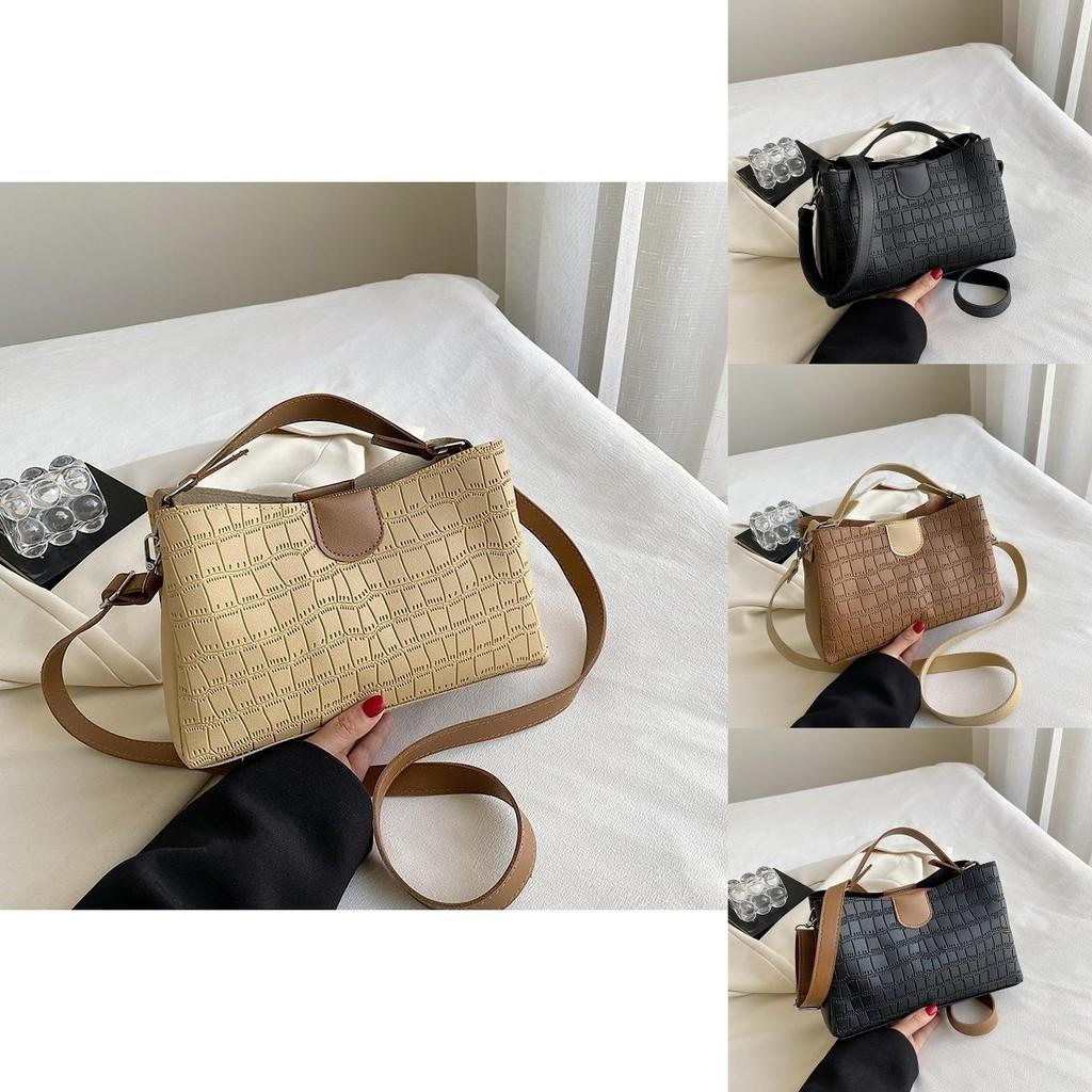 Modern Black Khaki Brown Women's Fashionable Pu Leather Crossbody Tote Bag