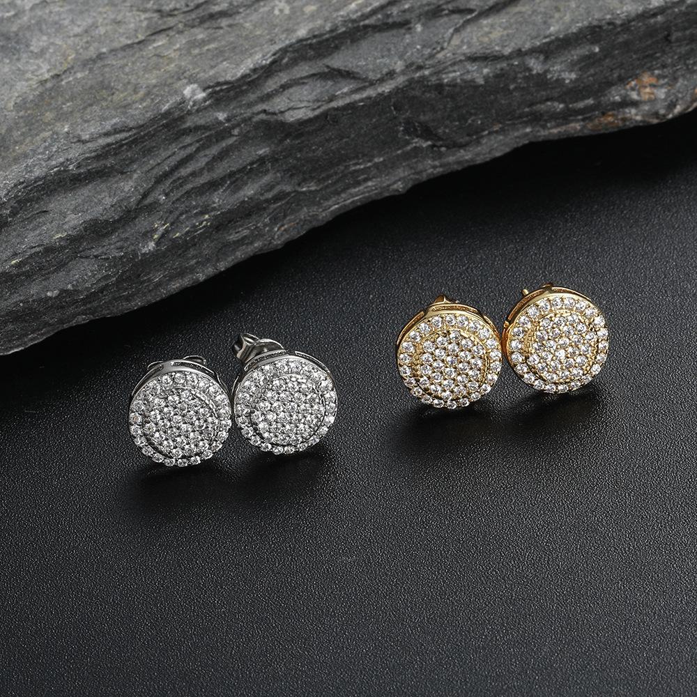 Cross-border Ear Jewelry, Round Stud Earrings Slightly Inlaid with Zircon Simple Design Fashionable Men's and Women's Nightclub Punk Earrings