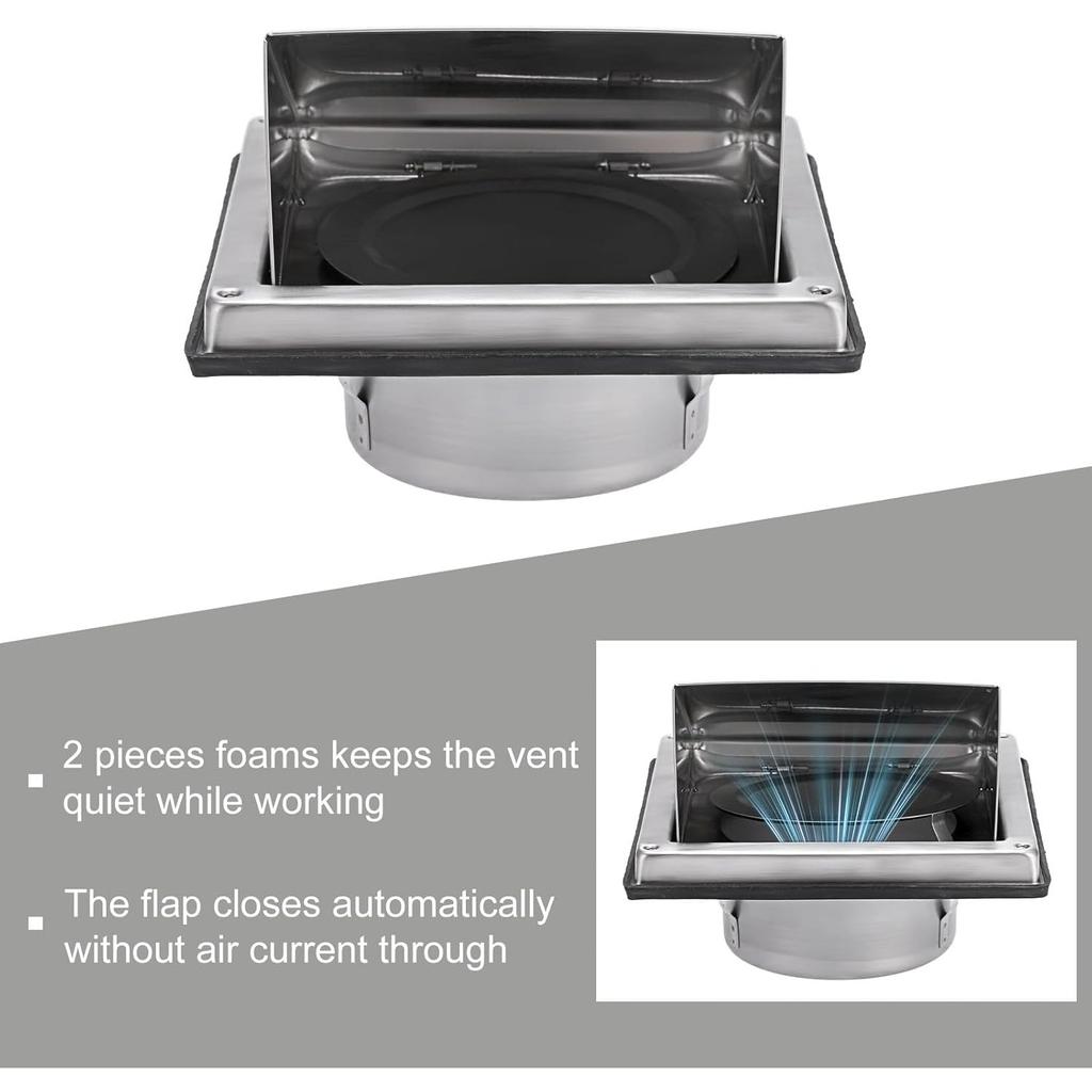 Stainless Steel 4 inch Dryer Vent Cover with Removable Cover, Square Wall Vent Waterproof Wall Extractor Grill Air Vent Cover for Indoor or Outdoor