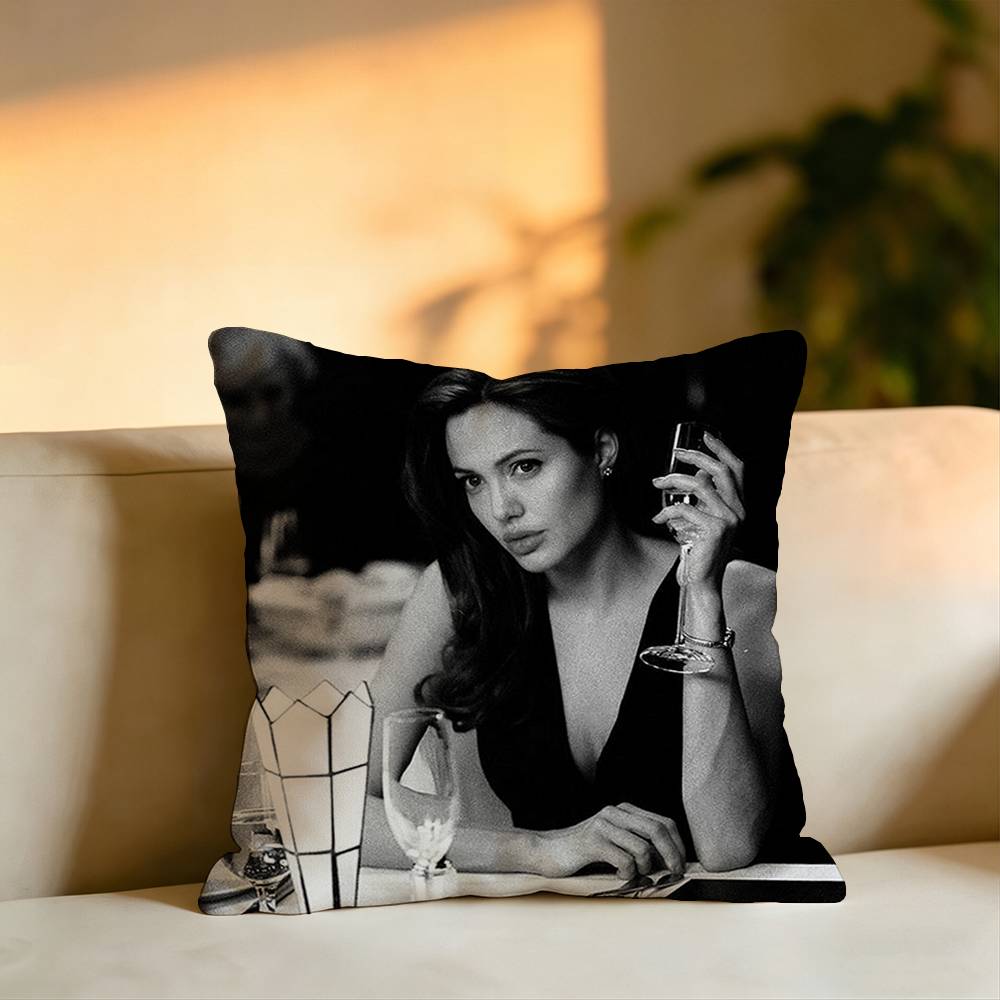 Popular Actress AAngelina Jolie Pillow Case Square DoubleSided Sofa Cushion Cover Bedroom Bedside Pillow