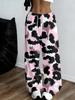Women's Plus Size Wide Leg Pants Pink Black White Abstract Print Casual