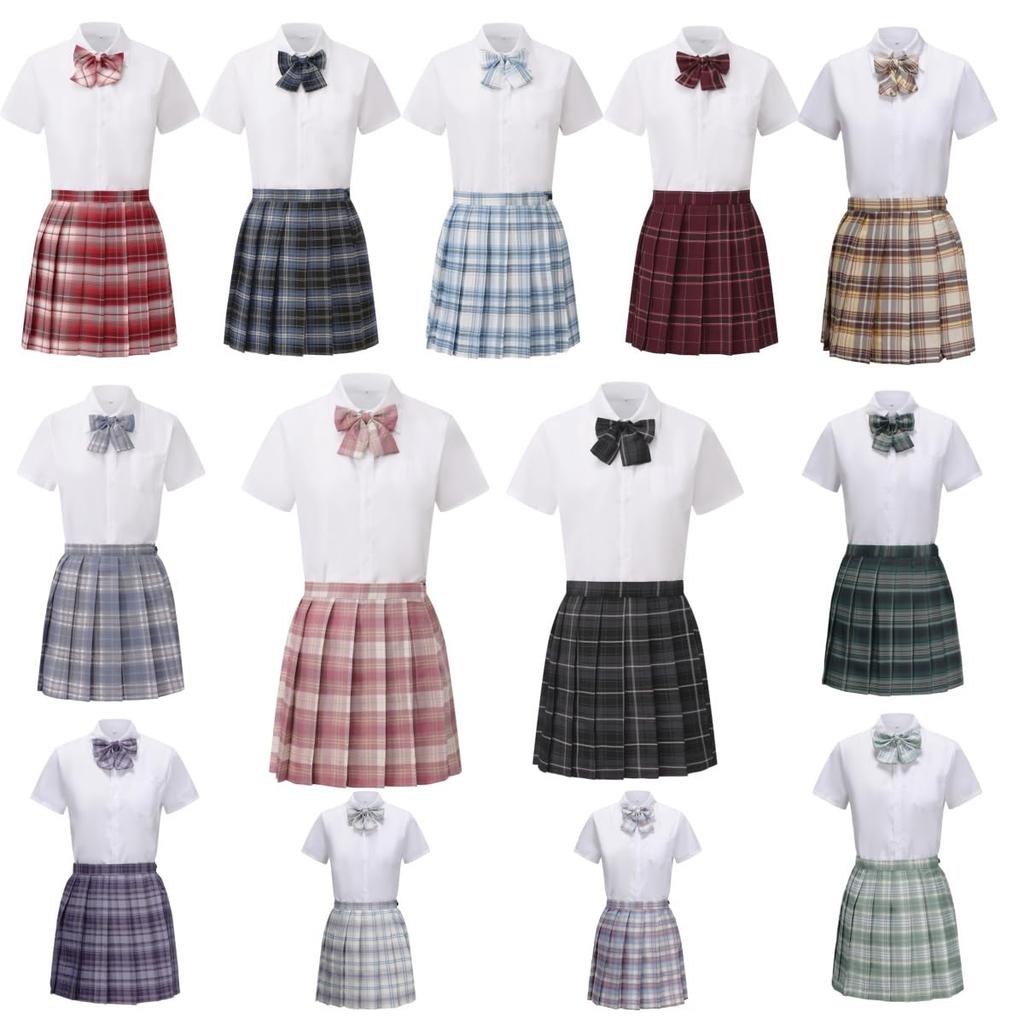 COSSA School Uniform Cosplay Includes JK Pleated Checkered and Perfect for Amusement Cultural and Graduations 3-Piece Short-Sleeved Set, Skirt, Skirt,