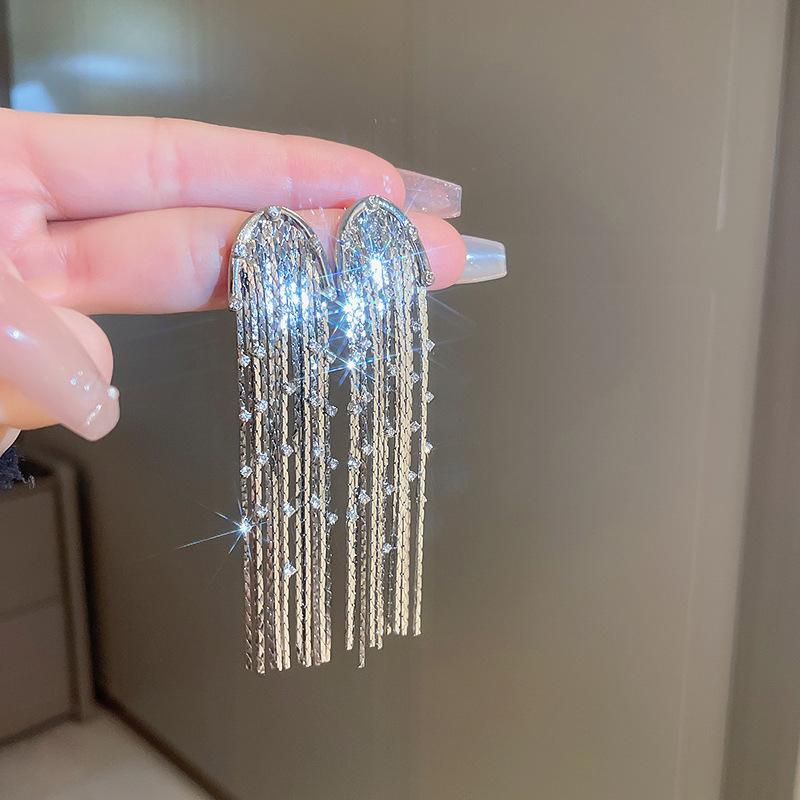 

New S925 Version Tassel Stud Earrings Shiny Zircon Snake bone Chain Earring For Women Wedding Party Gift Fine Jewelry Wholesal