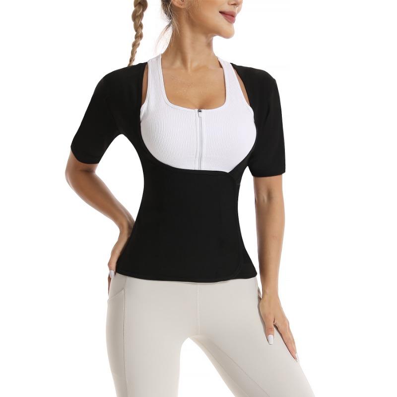 Women Short Sleeve Sweat Waist Trainer Workout Fitness Body Shaper