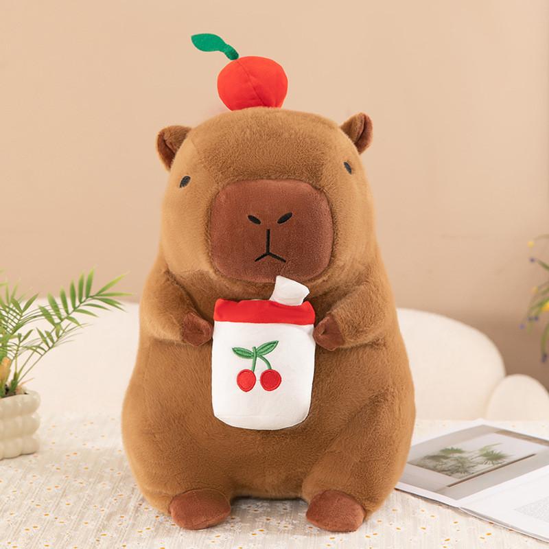 Milk Tea Fruit Cup Capybara Plush Toy Dolls Room Decoration Grape Cherry Carrot