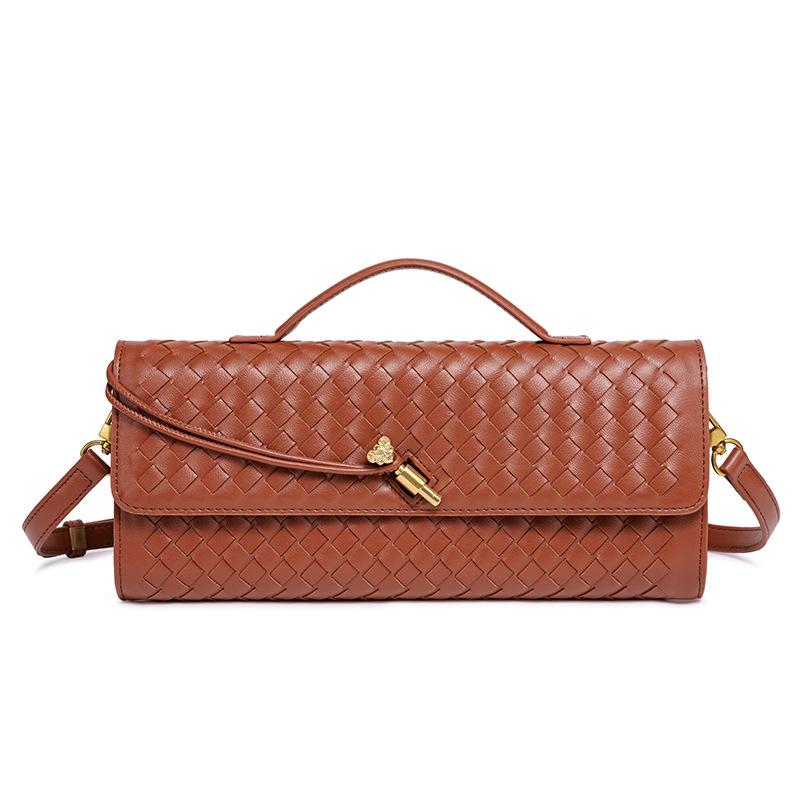 Ruyi handgewebte Baguette-Tasche aus weichem Leder, horizontale quadratische Akkordeontasche, Clutch, Umhängetasche.