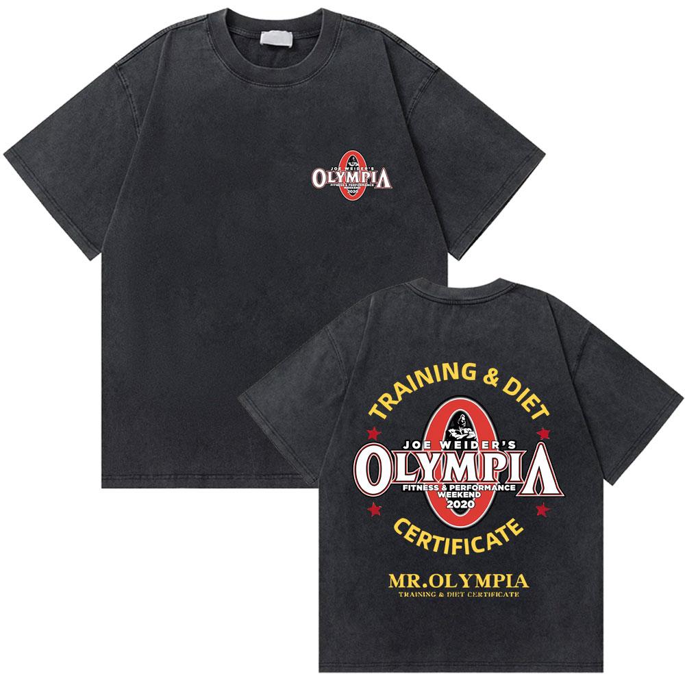 Gewaschenes Vintage Arnold Schwarzenegger Mr Olympia T-Shirt Herren Damen Lässiges Fitnessstudio T-Shirts Herren Mode Übergroße T-Shirts S