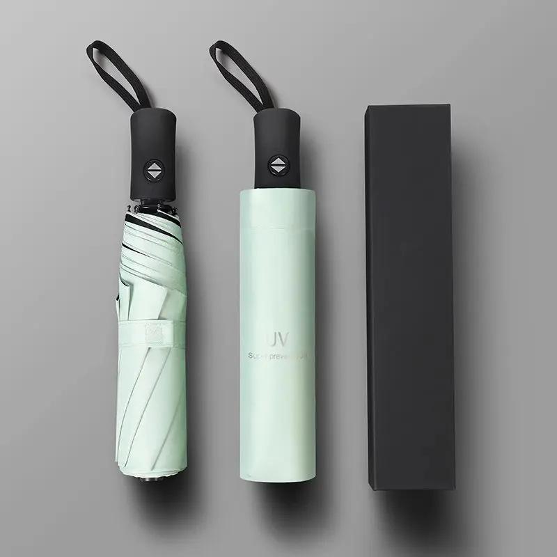 Vindtät Dubbelanvändning UV-skydd Parasoll: Svartlim Sol- eller Regnskärm, Kreativ Design för Män & Kvinnor, Studentvänlig Dubbelvikbar