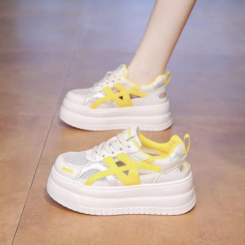 Thick Baseplate Shoes Little White Shoes Women's Summer Mesh Breathable Sneakers Hollow Hole Shoes