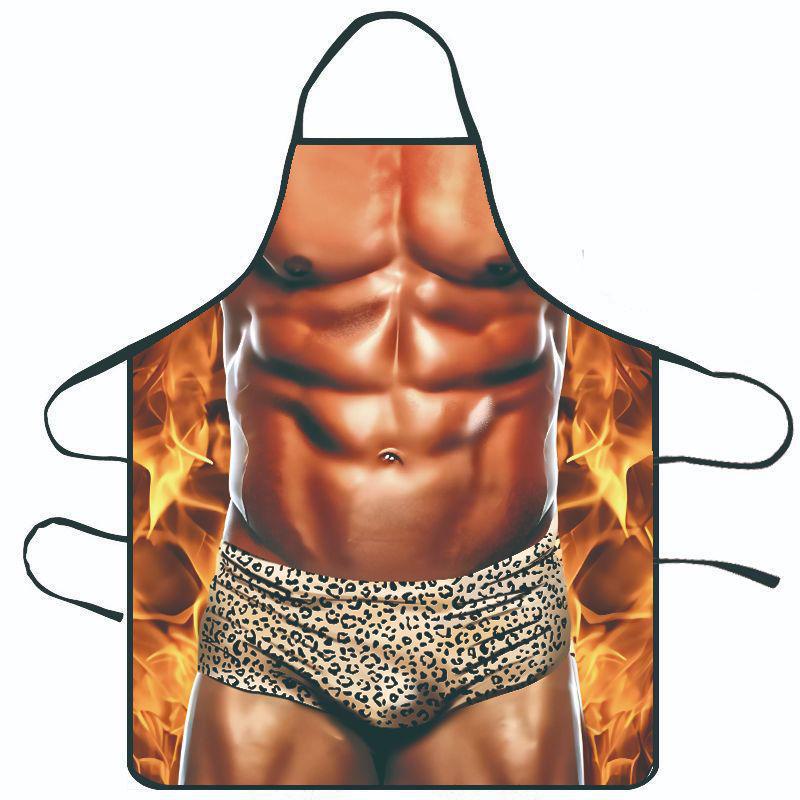Delantal impermeable de dibujos animados: Diseño divertido y creativo de hombre musculoso