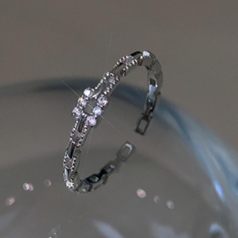 Classic Twist Chain Open Rings For Women Zircon Stainless Steel Geometric Twist Wrapped Couple Ring Wedding Aesthetic