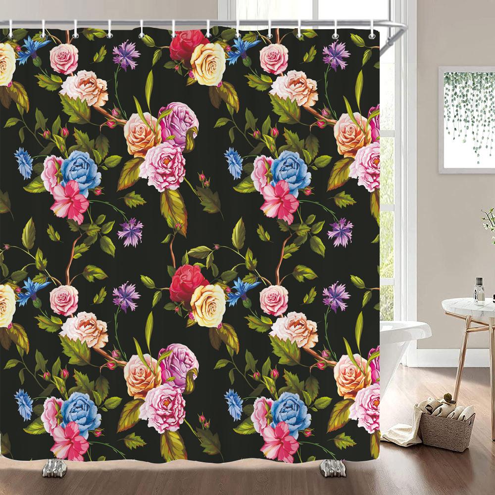 High Quality Flower Plant Leaves Fabric Shower Curtain Waterproof Beautiful Butterfly Bath Curtains for Bathroom Decor with Hook