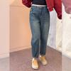 Winter pear-shaped body large size velvet Harlan jeans women's fat mm thin radish pants high waist thickened pants