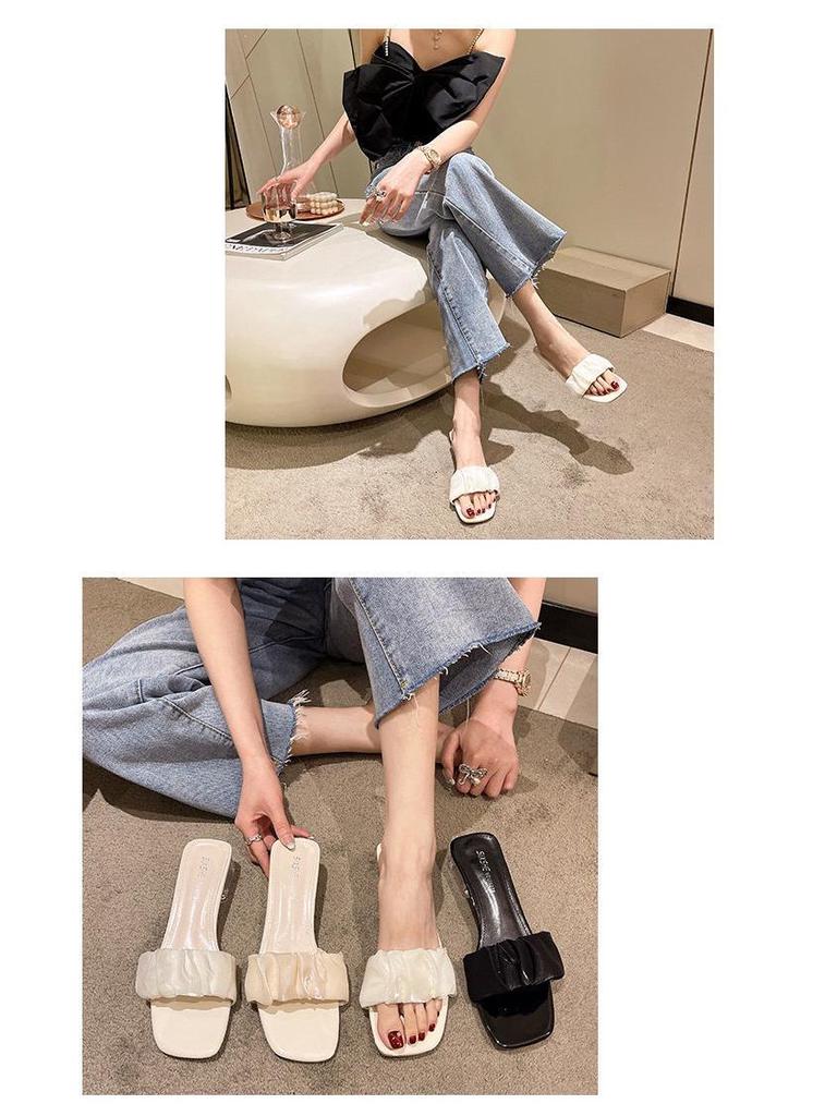 Women's Summer 2022 Crystal Chunky Heel Square Toe Sandals