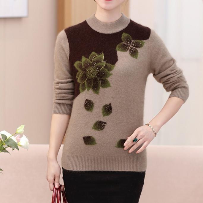 Sweater Women's Autumn and Winter Clothes To Keep Warm Middle-aged Short Middle-aged and Elderly Western Style Bottoming Shirt Tops