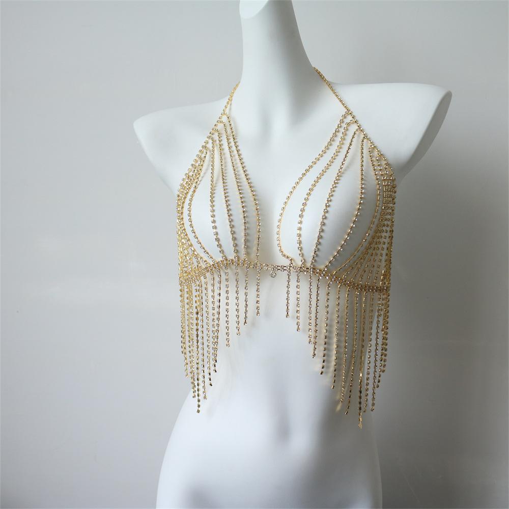 Popular Multi-Layer Fringed Bra Body Chain, Banquet Party Women'S Super Flash Body Chain Accessories