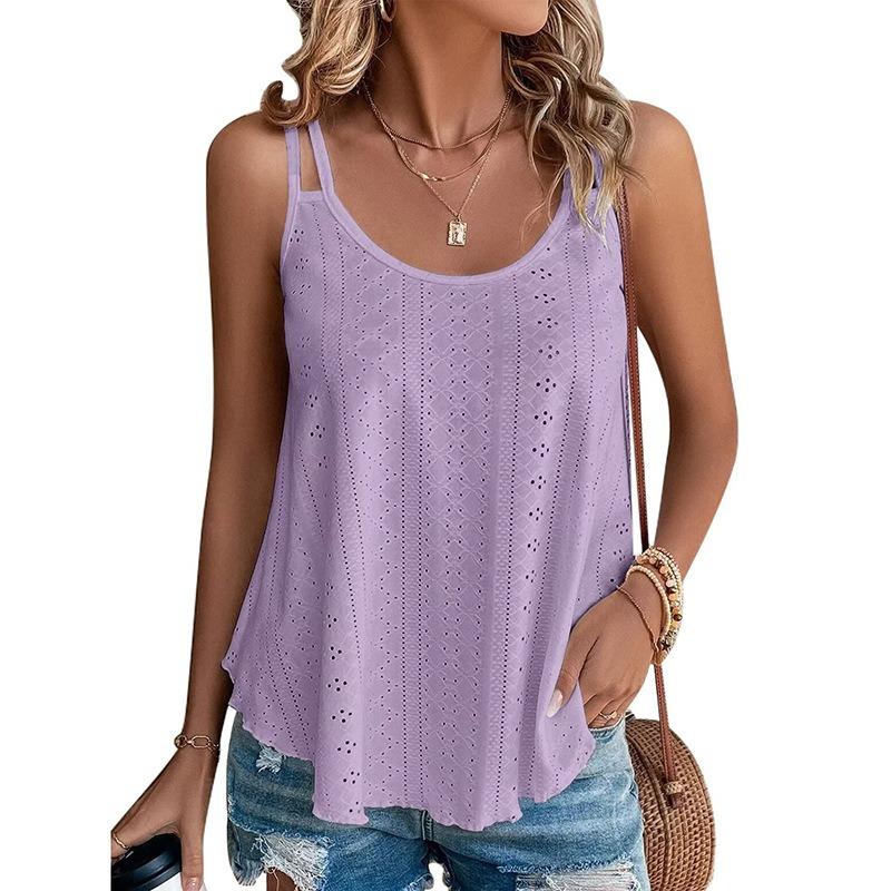 Letní O-krk Jednobarevné Duté Volné Dámské Halenky Topy Módní Nové Bez Rukávů Ďáblové S Kapucí Plus Size Trička pro Dámské Elegantní Vintage Jednoduchá Dámská Trička 26195