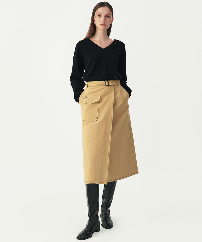 Artid Stitch Point Wrap Skirt_Beige