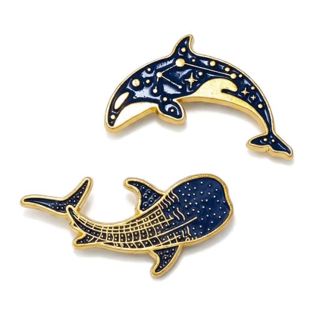2 pcs Light Luxury Whale Dolphin Brooch Animal Vintage Whale Dolphin Badge Clothes Decoration Fish Shaped Metal Badge Female
