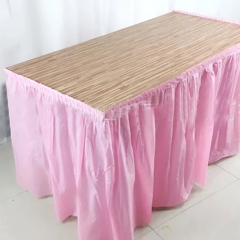 Disposable Table Skirt Plastic Party Desk Skirt Solid  73x420cm Table Cover for Birthday Party Wedding Festival Decoration