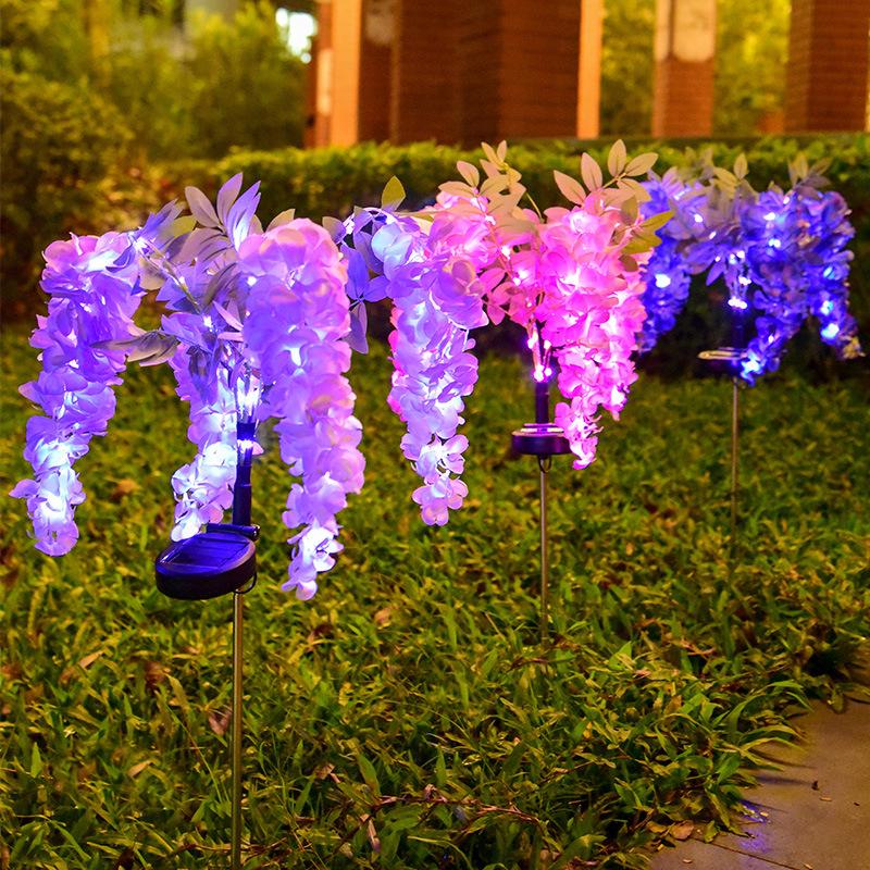 Solar Wisteria Flower Landscape Lights Courtyard Garden Decoration Led Artificial Flower Ground Plug Lights Lawn Lamps