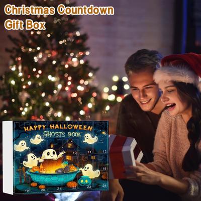 Halloween Advent Calendar 2D Acrylic Reading Ghost Hanging Ornament Set 24 Days Countdown Decoration for Holiday Home Decor