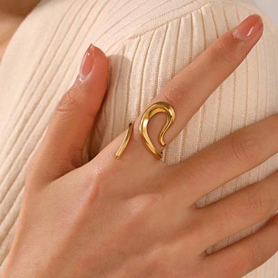 Mode Gold Farbe Edelstahl Offene Ringe Für Frauen Vintage Metall Geometrische Hohl Einstellbar Ringe Partei Schmuck