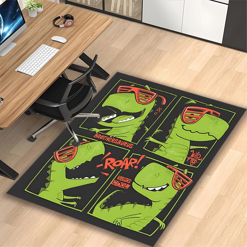 Green Monster Faces Rug Ideal for Reading Room, Multi-purpose Office Chair Sofa Carpet, Anti-slip Printed Home Area Rug