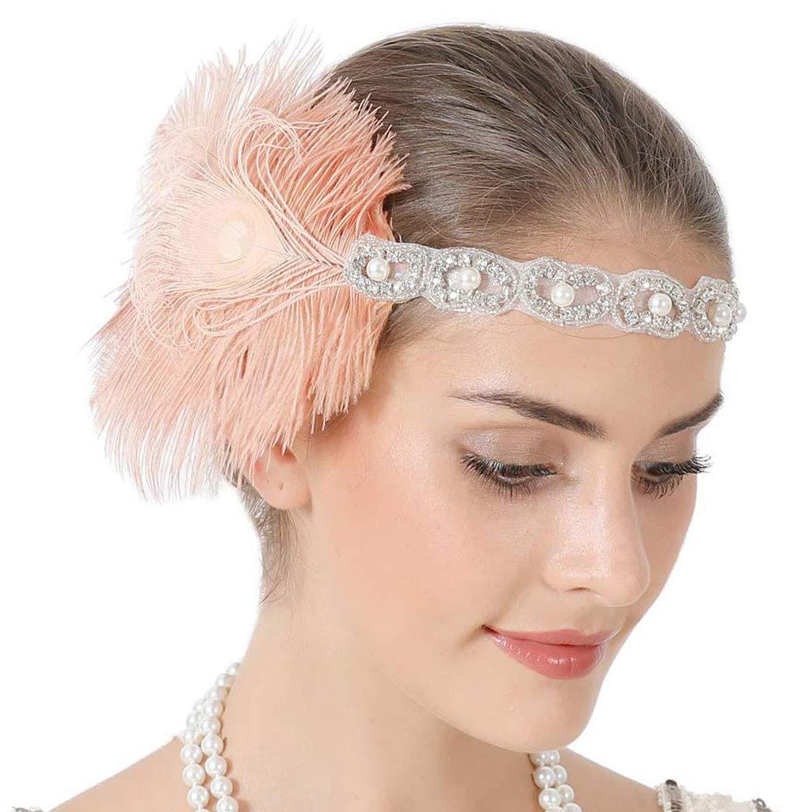 

Flapper Headband Masquerade Headpiece Feather Headpiece Woman Carnival Mardi Gras Headpiece Feathers Gatsby Headpiece розовый