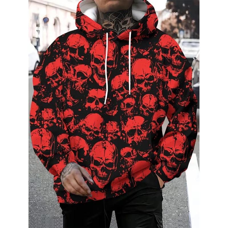 3D Printed Skull Pattern Autumn Men's Hoodies Sweatshirts Drawstring Sportwear Long Sleeved Tops Street Graphic Men's Clothing