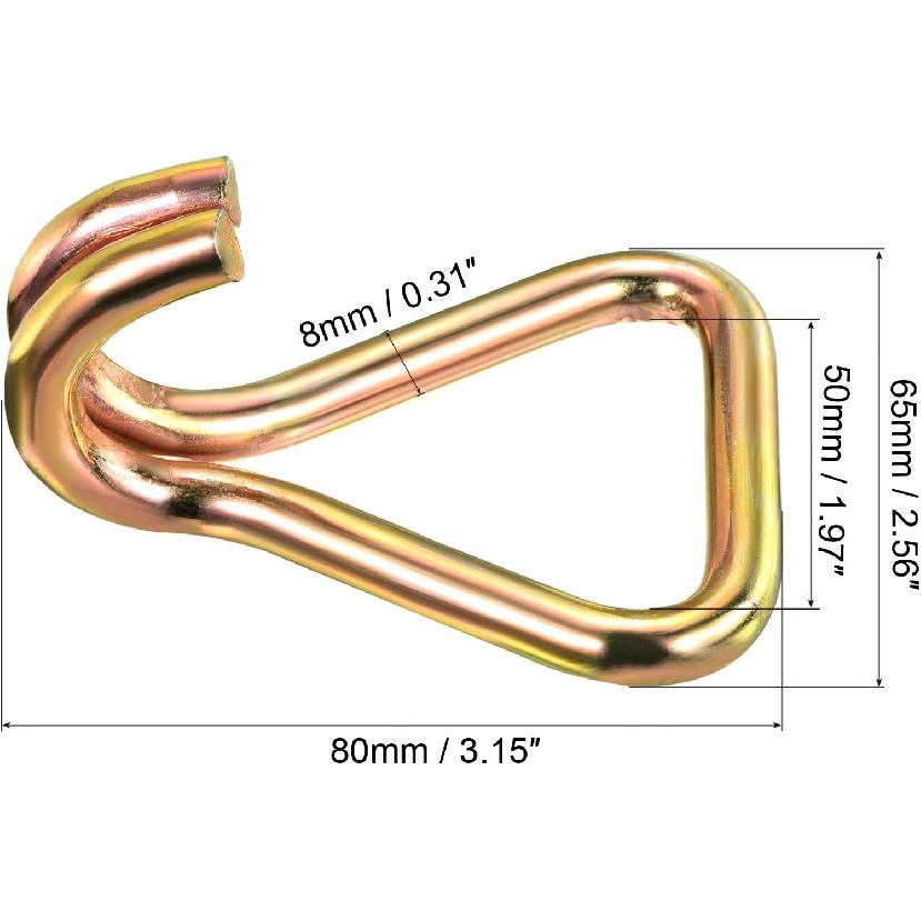 MECCANIXITY Ratchet Double J Strap Hook Load 4409 Lbs for 2" Tie Down Strap Webbing Car Truck Trailer Pack of 4 Zinc Color